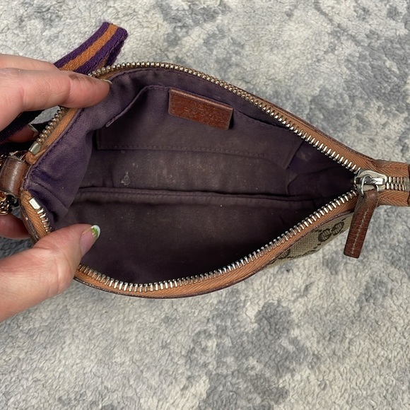 GUCCI Sherry Line GG Canvas Pouch Purple Orange Wristlet Purse Charm - Picture 14 of 17